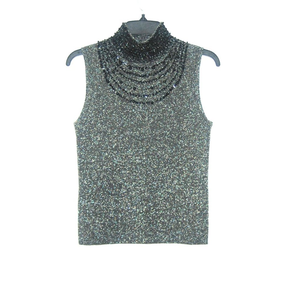 Evie Women's Silver Hi Neck Black Beads Silk Blend